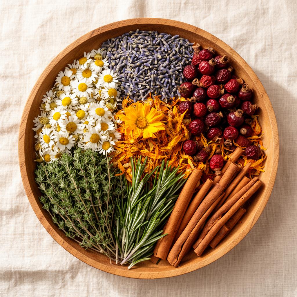 Hierbas medicinales en bandeja